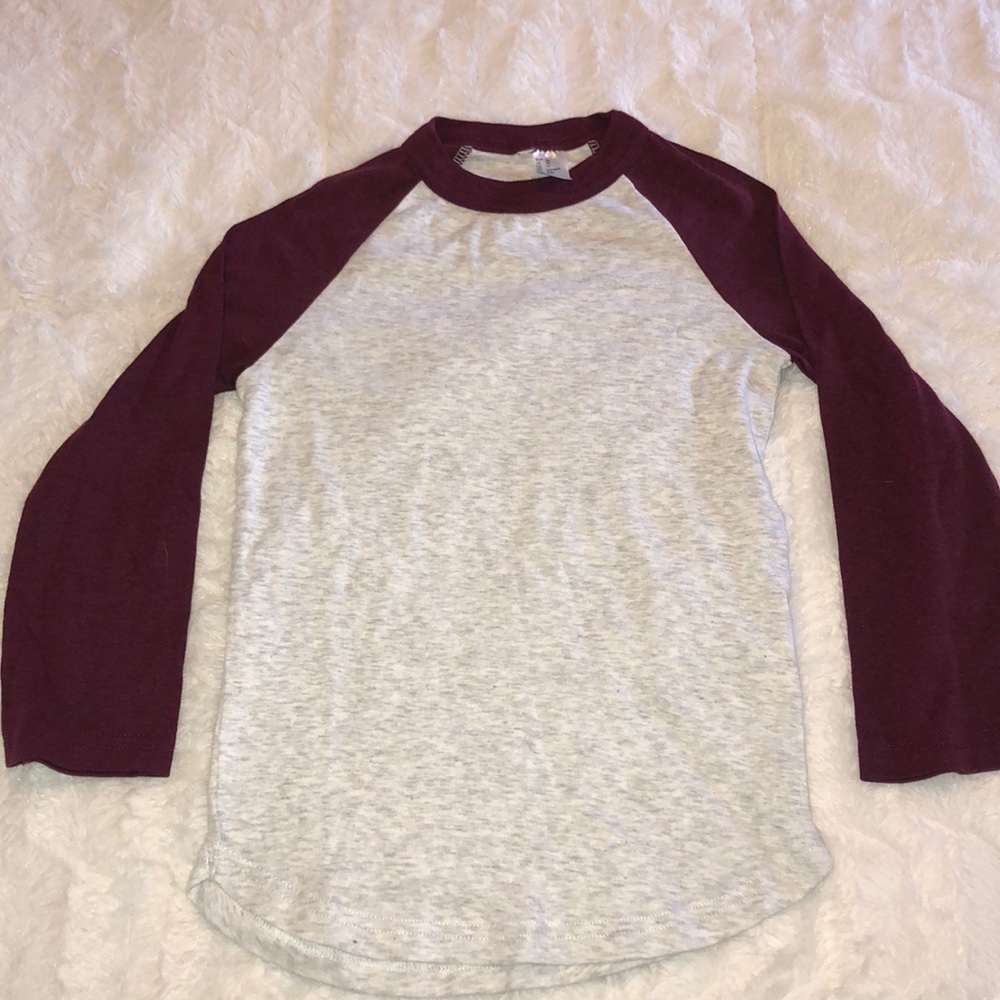 H&M White and Burgundy Baseball T Shirt